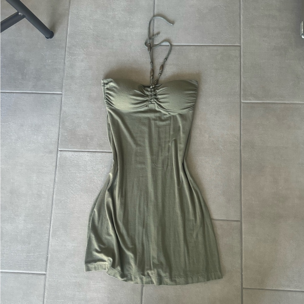 Tommy Bahama Green Ruched Halter Bodycon Dress